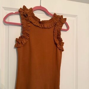 Ruffled Brown Sleeveless Blouse